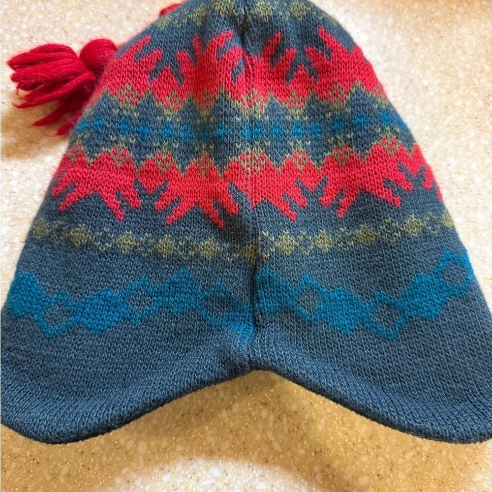 Vintage 90’s Patagonia Red and Blue Knit Hat with Pom-Pom